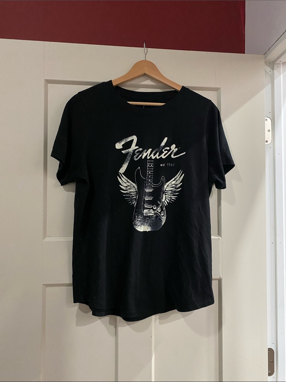Fender Black T-Shirt with White Guitar Graphic